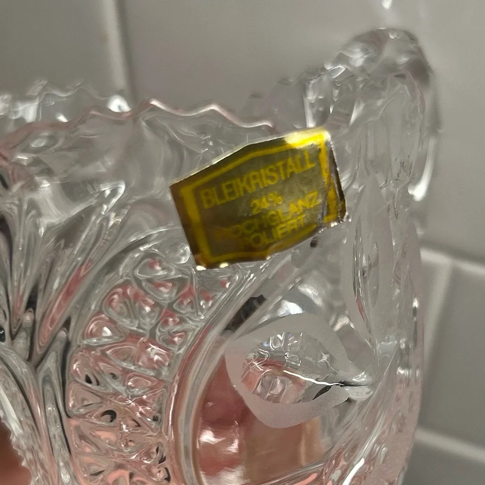 Rare Vintage Crystal Vanity Tea Set with Red Rose and Bird Accent.
